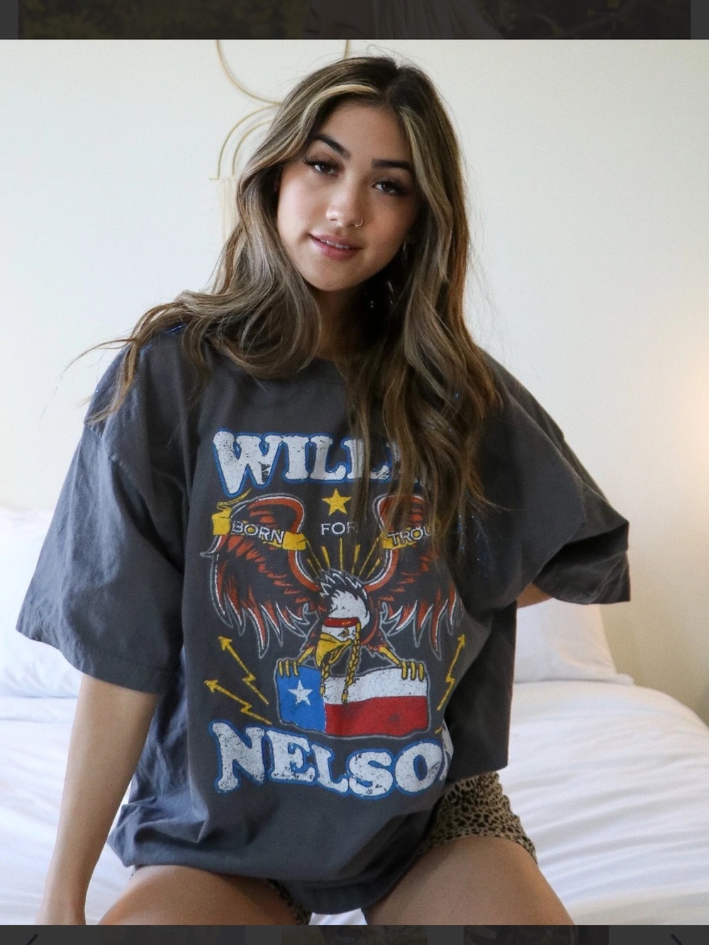 LivyLu Goods Willie Nelson Born For Trouble Distressed Graphic Tee